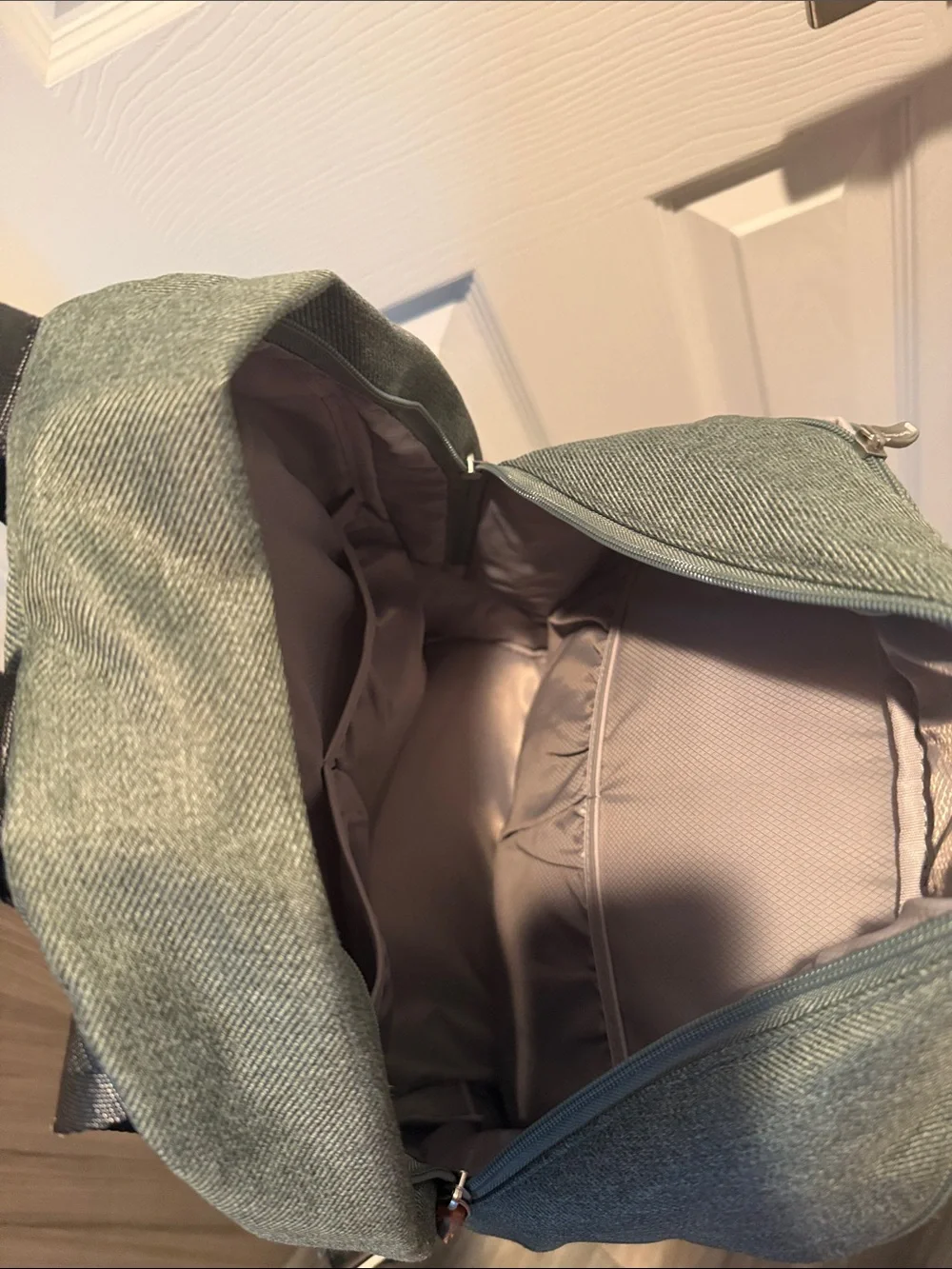 Everyday Green Canvas Backpack with Brown Trim